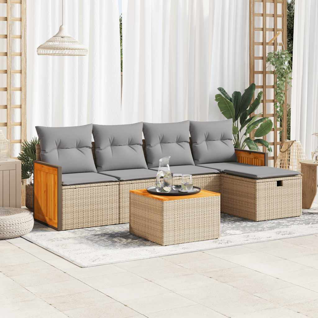 Set Divano da Giardino 6 pz con Cuscini Beige in Polyrattan - homemem39