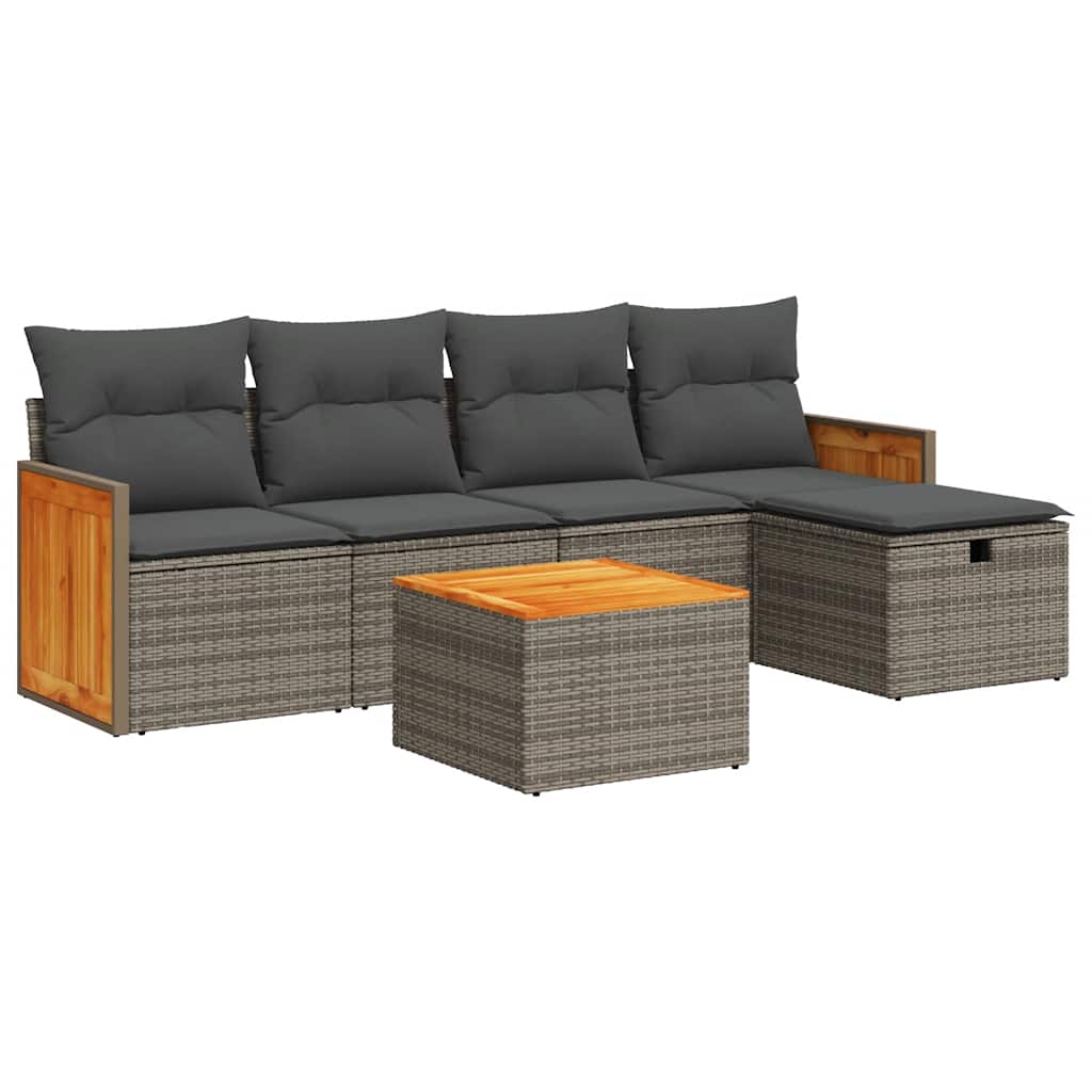 Set Divano da Giardino 6 pz con Cuscini Grigio in Polyrattan