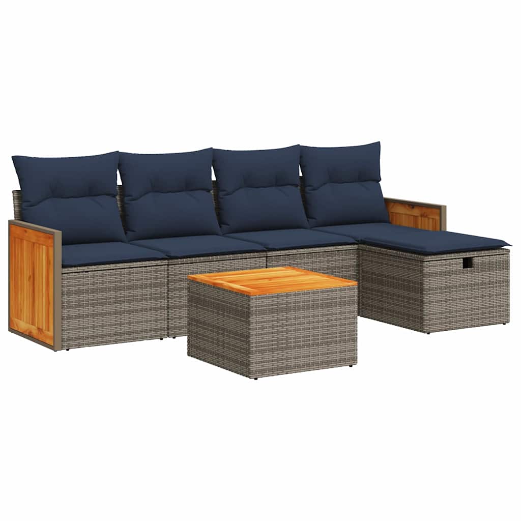 Set Divano da Giardino 6 pz con Cuscini Grigio in Polyrattan | homemem39