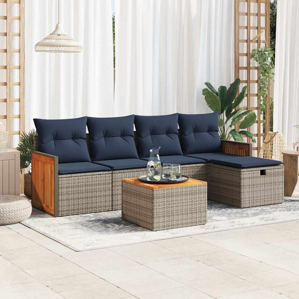 Set Divano da Giardino 6 pz con Cuscini Grigio in Polyrattan | homemem39