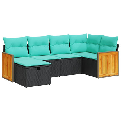 Set Divano da Giardino 6 pz con Cuscini Nero in Polyrattan