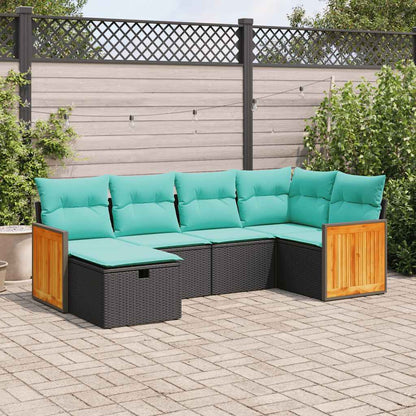Set Divano da Giardino 6 pz con Cuscini Nero in Polyrattan