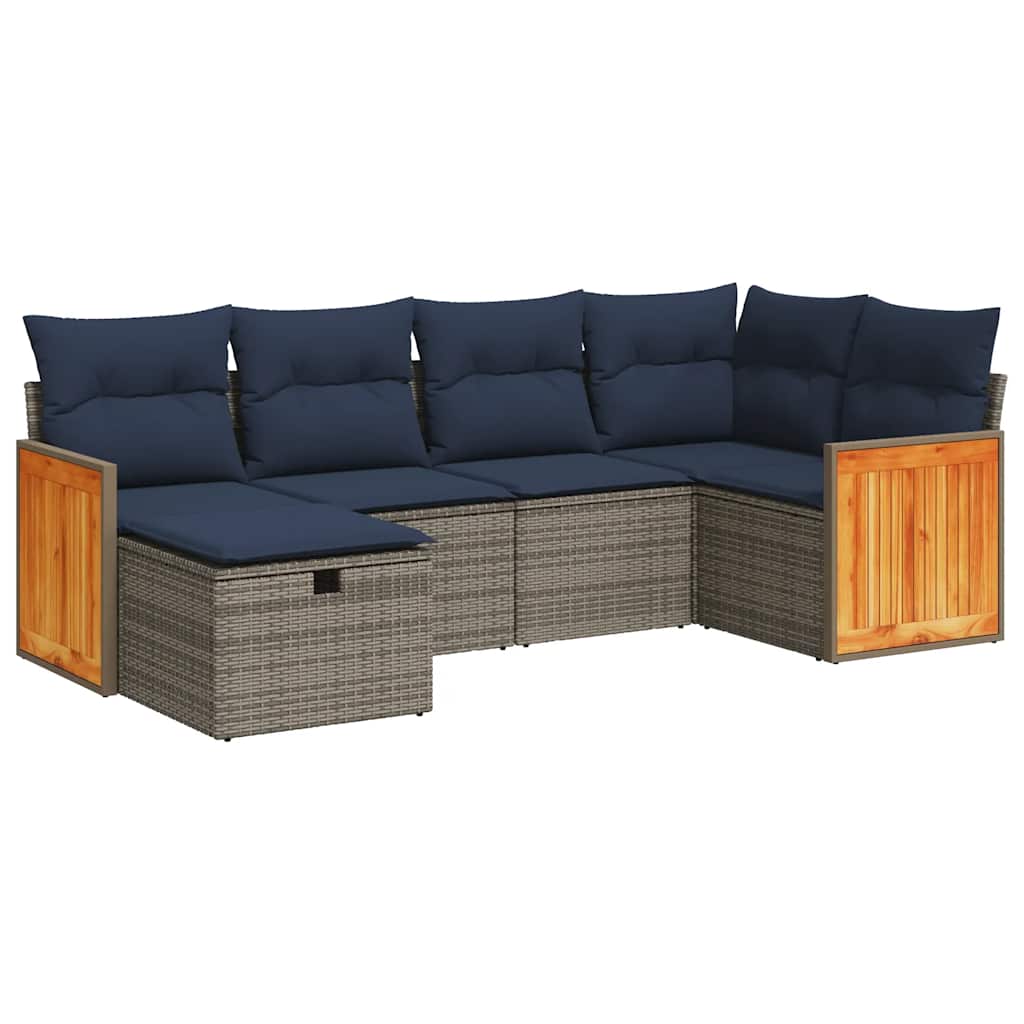 Set Divano da Giardino 6 pz con Cuscini Grigio in Polyrattan | homemem39