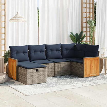 Set Divano da Giardino 6 pz con Cuscini Grigio in Polyrattan | homemem39