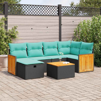 Set Divani da Giardino con Cuscini 7pz Nero Polyrattan | homemem39