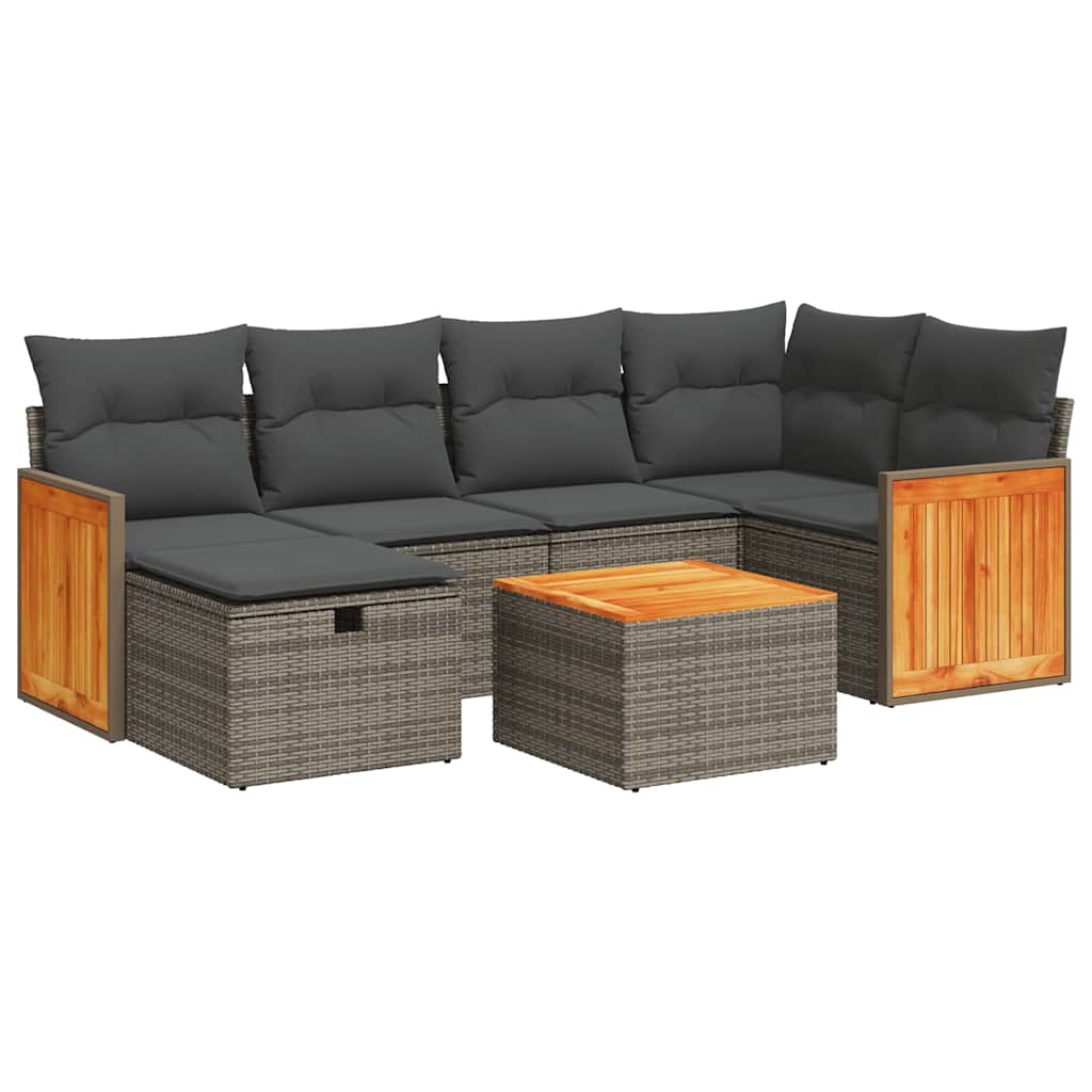 Set Divani da Giardino 7 pz con Cuscini Grigio in Polyrattan | homemem39