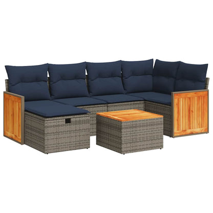 Set Divani da Giardino 7 pz con Cuscini Grigio in Polyrattan | homemem39