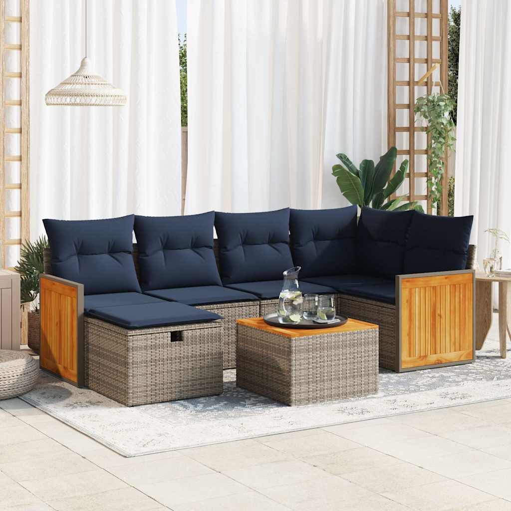 Set Divani da Giardino 7 pz con Cuscini Grigio in Polyrattan | homemem39