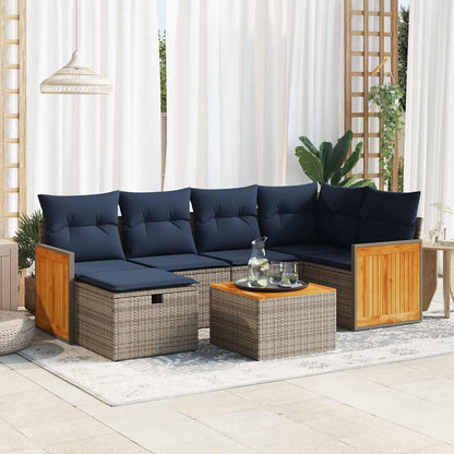 Set Divani da Giardino 7 pz con Cuscini Grigio in Polyrattan | homemem39