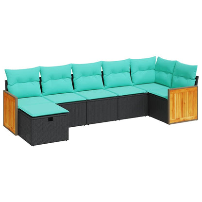Set Divani da Giardino con Cuscini 7pz Nero Polyrattan