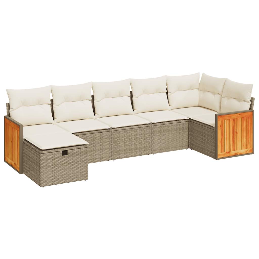 Set Divani da Giardino 7 pz con Cuscini Beige in Polyrattan | homemem39