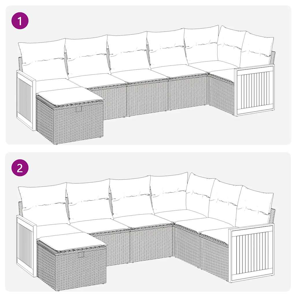 Set Divani da Giardino 7 pz con Cuscini Beige in Polyrattan | homemem39