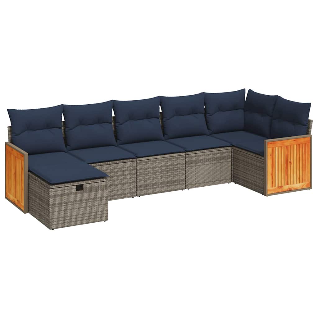 Set Divani da Giardino 7 pz con Cuscini Grigio in Polyrattan