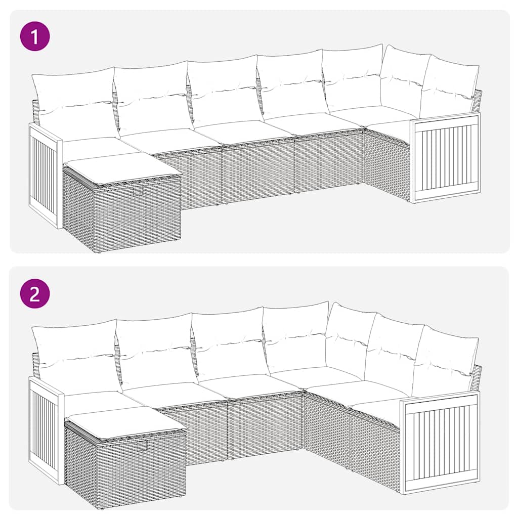 Set Divani da Giardino 7 pz con Cuscini Grigio in Polyrattan | homemem39