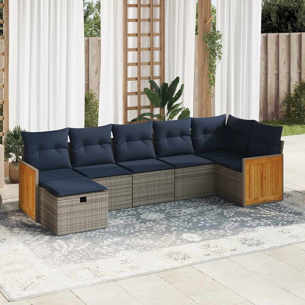 Set Divani da Giardino 7 pz con Cuscini Grigio in Polyrattan | homemem39
