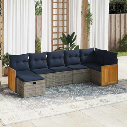 Set Divani da Giardino 7 pz con Cuscini Grigio in Polyrattan | homemem39