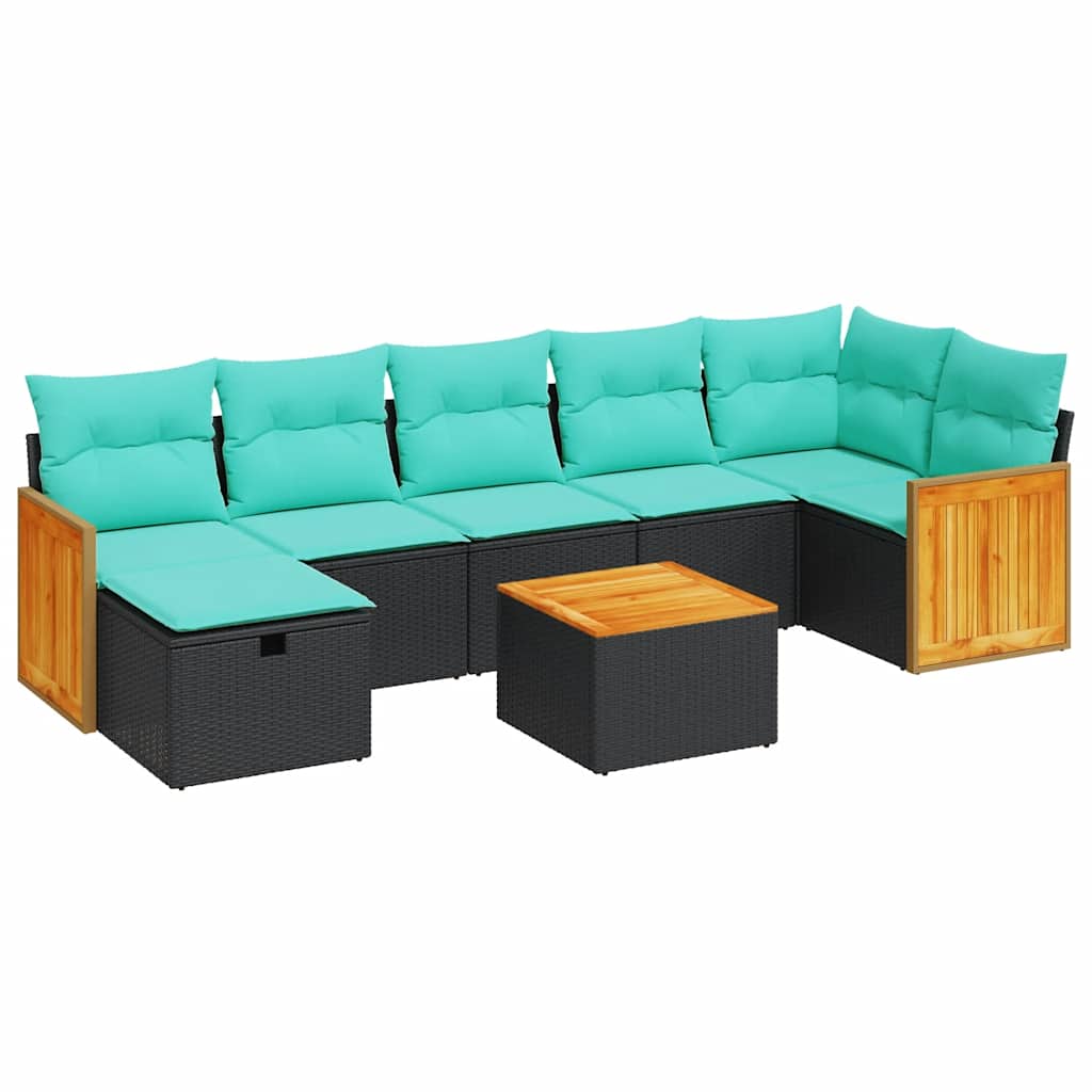 Set Divani da Giardino con Cuscini 8 pz Nero in Polyrattan | homemem39