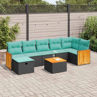 Set Divani da Giardino con Cuscini 8 pz Nero in Polyrattan | homemem39