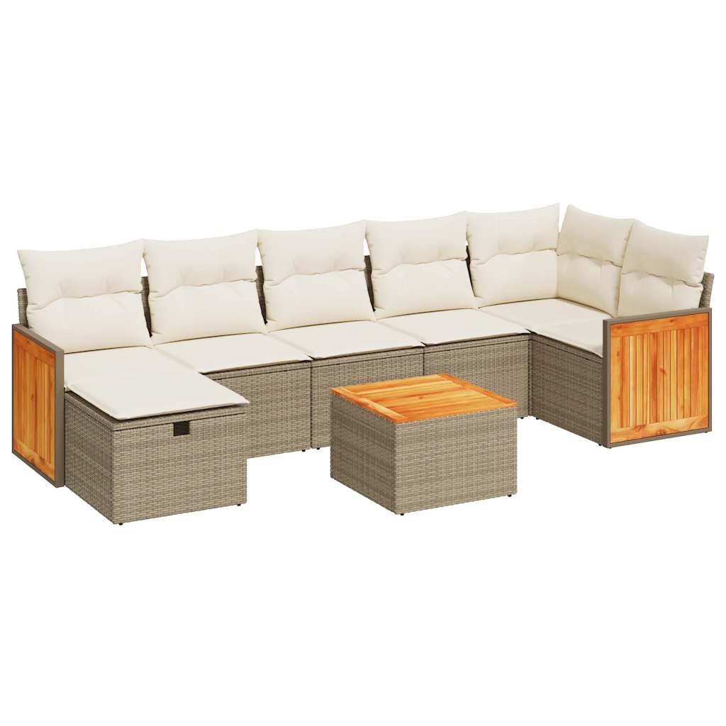 Set Divano da Giardino 8 pz con Cuscini Beige in Polyrattan | homemem39