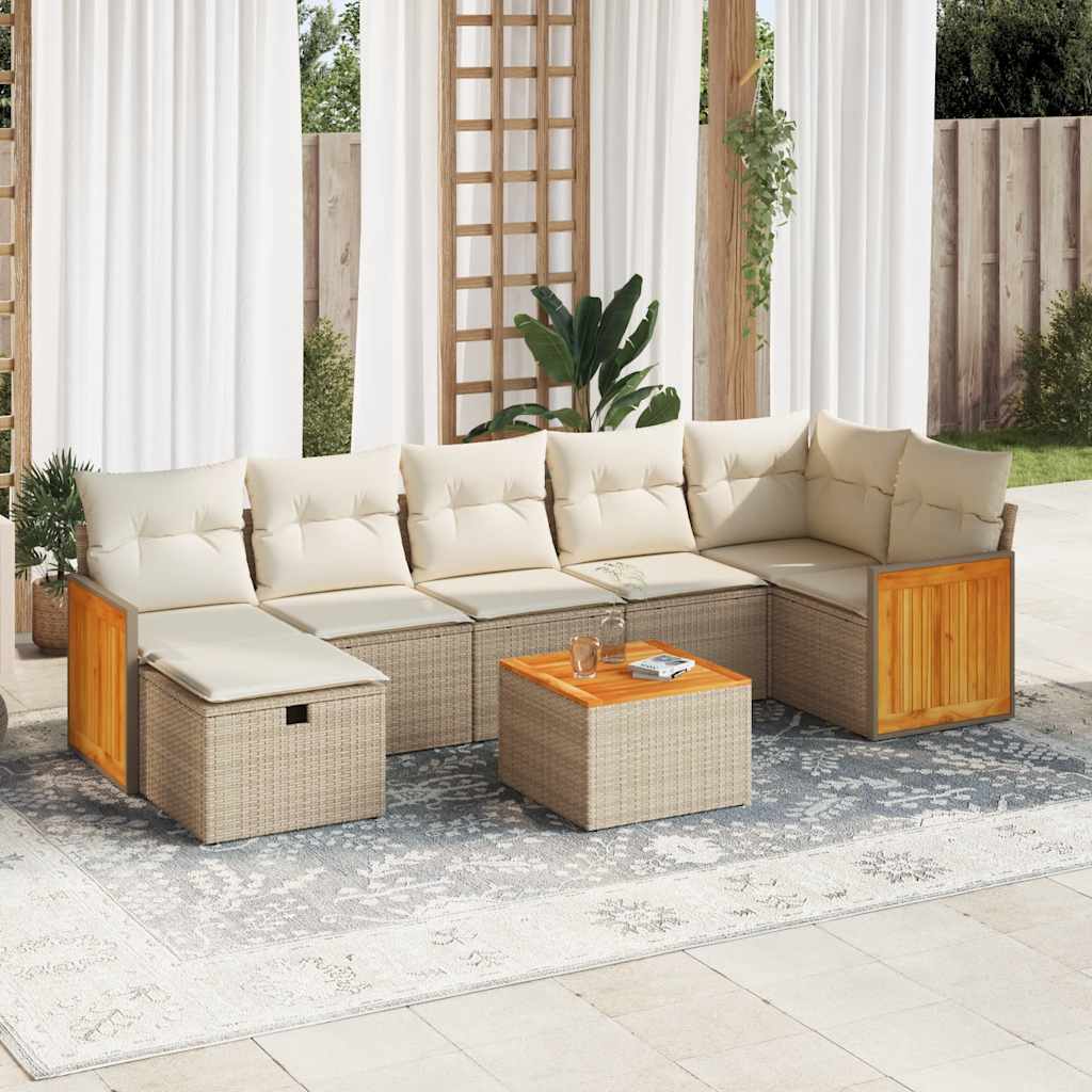 Set Divano da Giardino 8 pz con Cuscini Beige in Polyrattan | homemem39