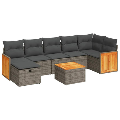 Set Divano da Giardino 8 pz con Cuscini Grigio in Polyrattan