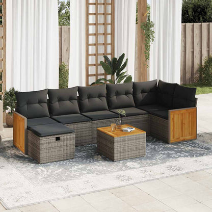 Set Divano da Giardino 8 pz con Cuscini Grigio in Polyrattan
