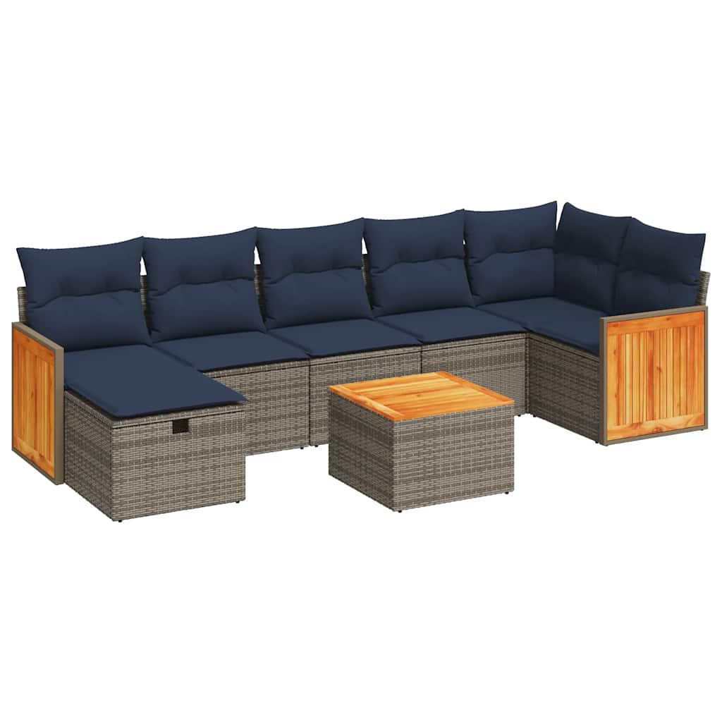 Set Divano da Giardino 8 pz con Cuscini Grigio in Polyrattan
