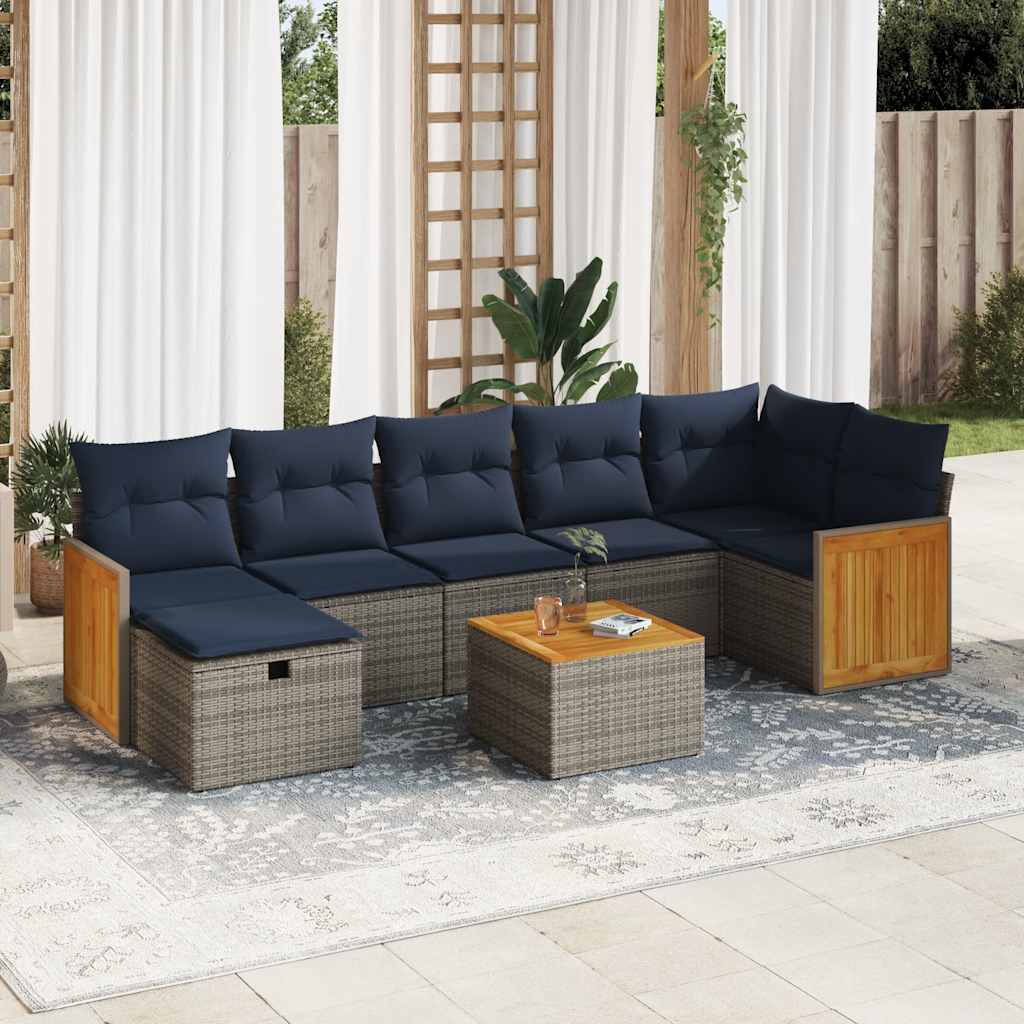 Set Divano da Giardino 8 pz con Cuscini Grigio in Polyrattan | homemem39