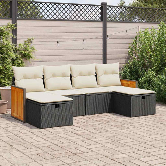 Set Divano da Giardino 6 pz con Cuscini Nero in Polyrattan - homemem39