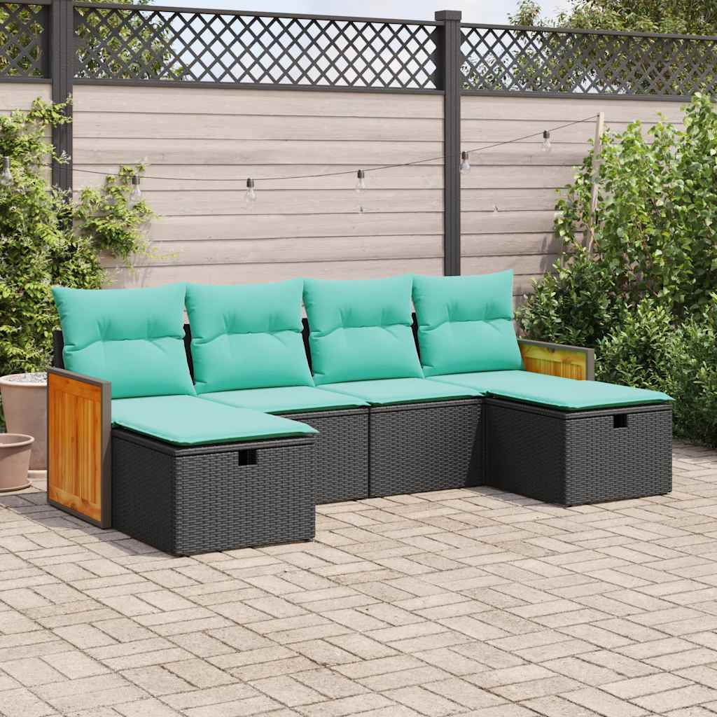 Set Divano da Giardino 6 pz con Cuscini Nero in Polyrattan | homemem39