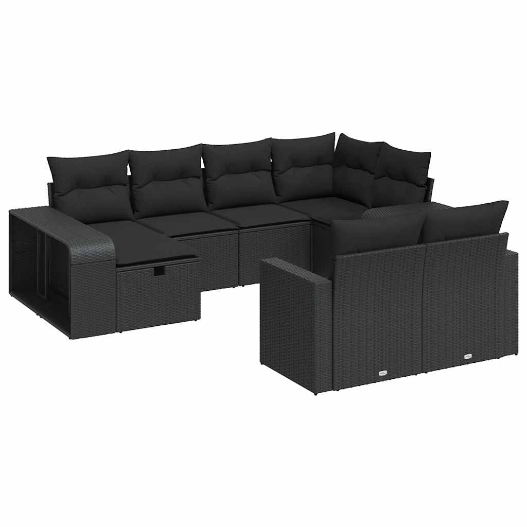 Set Divani da Giardino 10pz con Cuscini in Polyrattan Nero | homemem39