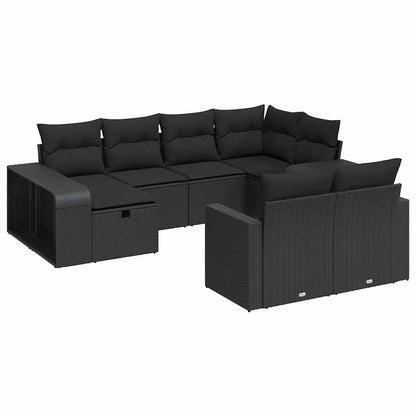 Set Divani da Giardino 10pz con Cuscini in Polyrattan Nero | homemem39