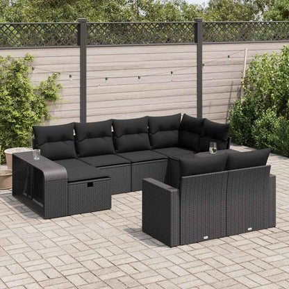 Set Divani da Giardino 10pz con Cuscini in Polyrattan Nero | homemem39