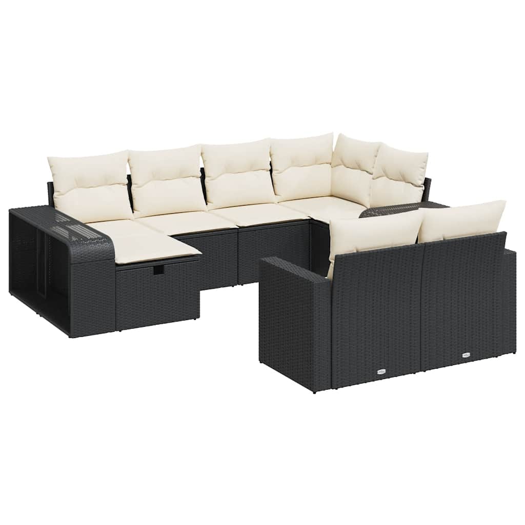 Set Divani da Giardino 10pz con Cuscini in Polyrattan Nero | homemem39