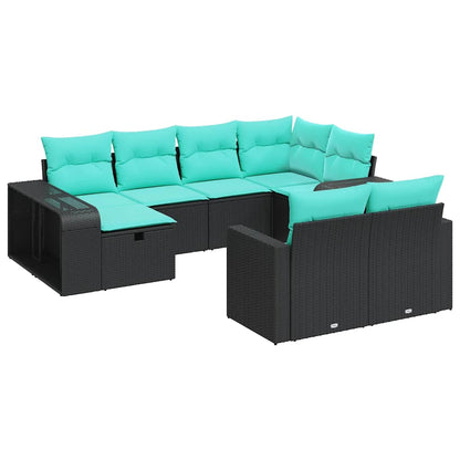 Set Divani da Giardino 10pz con Cuscini in Polyrattan Nero | homemem39
