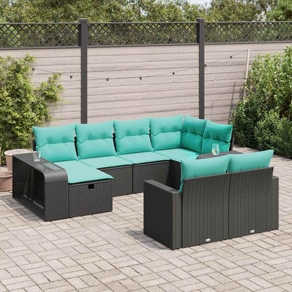 Set Divani da Giardino 10pz con Cuscini in Polyrattan Nero | homemem39