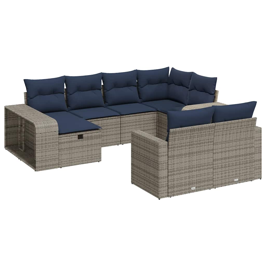 Set Divano da Giardino 10 pz con Cuscini Grigio in Polyrattan | homemem39