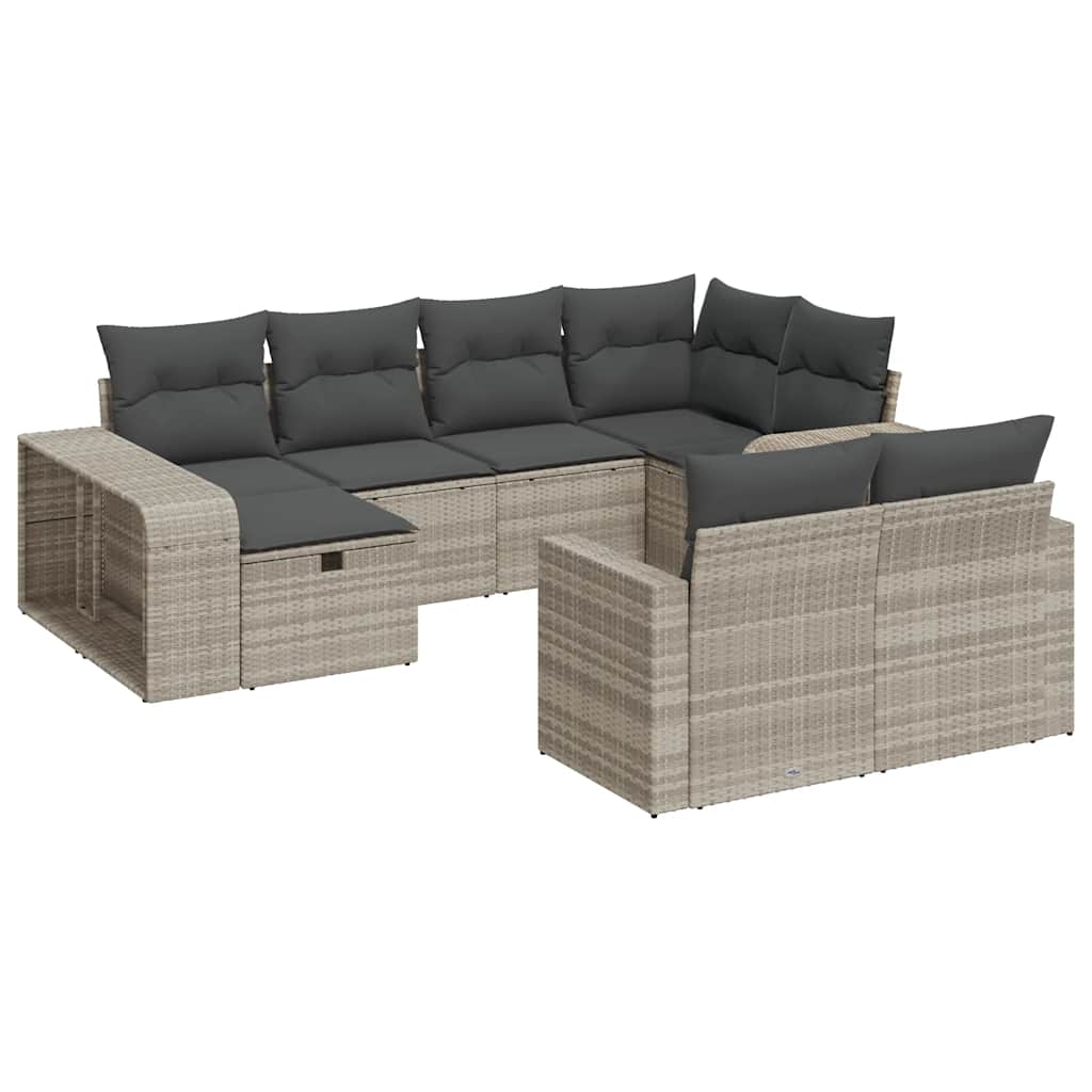 Set Divano Giardino 10 pz con Cuscini Grigio Chiaro Polyrattan - homemem39