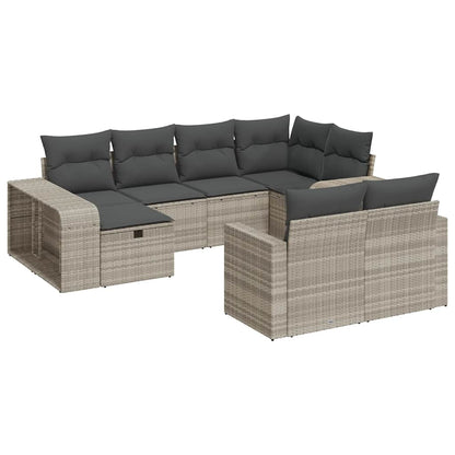Set Divano Giardino 10 pz con Cuscini Grigio Chiaro Polyrattan - homemem39