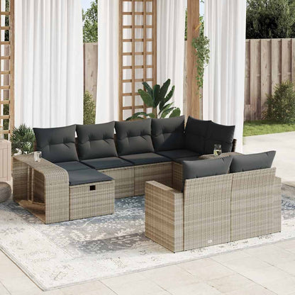 Set Divano Giardino 10 pz con Cuscini Grigio Chiaro Polyrattan - homemem39
