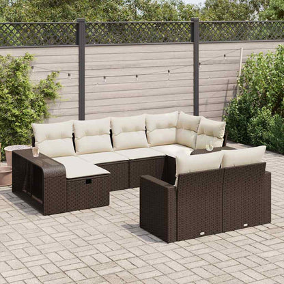 Set Divani da Giardino 10pz con Cuscini in Polyrattan Marrone - homemem39