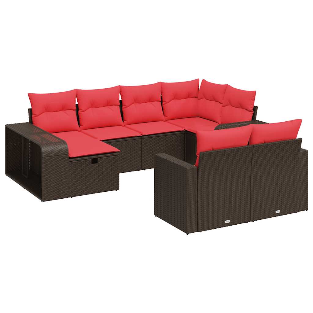 Set Divani da Giardino 10pz con Cuscini in Polyrattan Marrone | homemem39