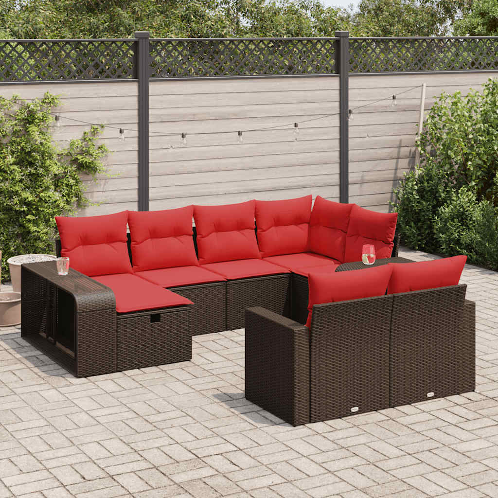Set Divani da Giardino 10pz con Cuscini in Polyrattan Marrone | homemem39