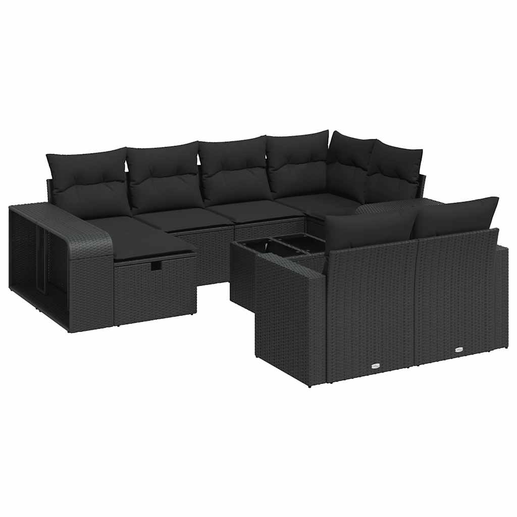 Set Divani da Giardino 11 pz con Cuscini in Polyrattan Nero | homemem39