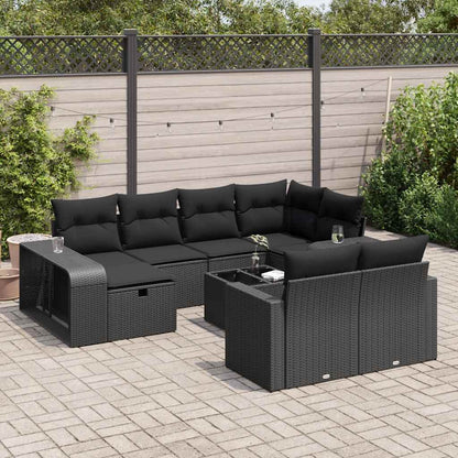 Set Divani da Giardino 11 pz con Cuscini in Polyrattan Nero | homemem39