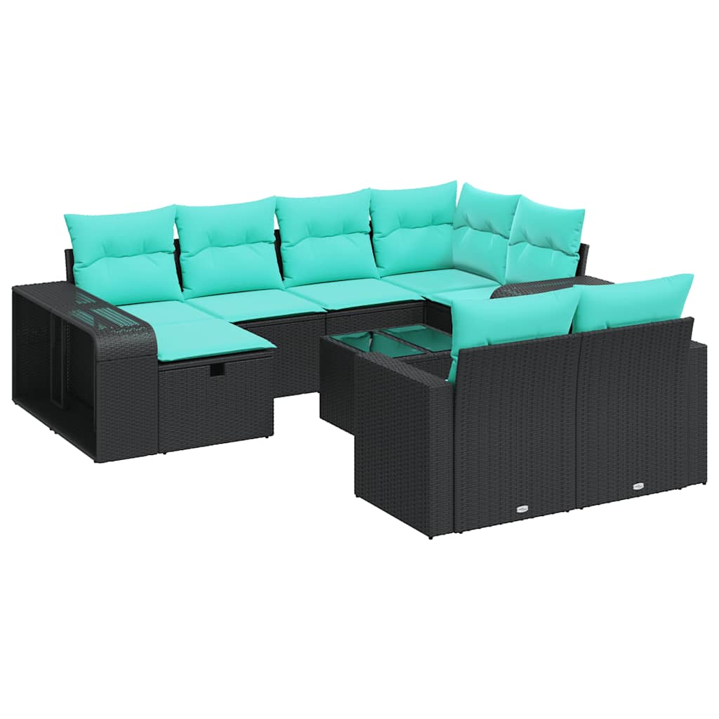 Set Divani da Giardino 11 pz con Cuscini in Polyrattan Nero | homemem39