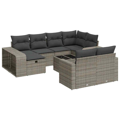 Set Divani da Giardino 11 pz con Cuscini in Polyrattan Grigio | homemem39