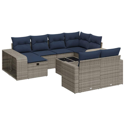 Set Divani da Giardino 11 pz con Cuscini in Polyrattan Grigio | homemem39