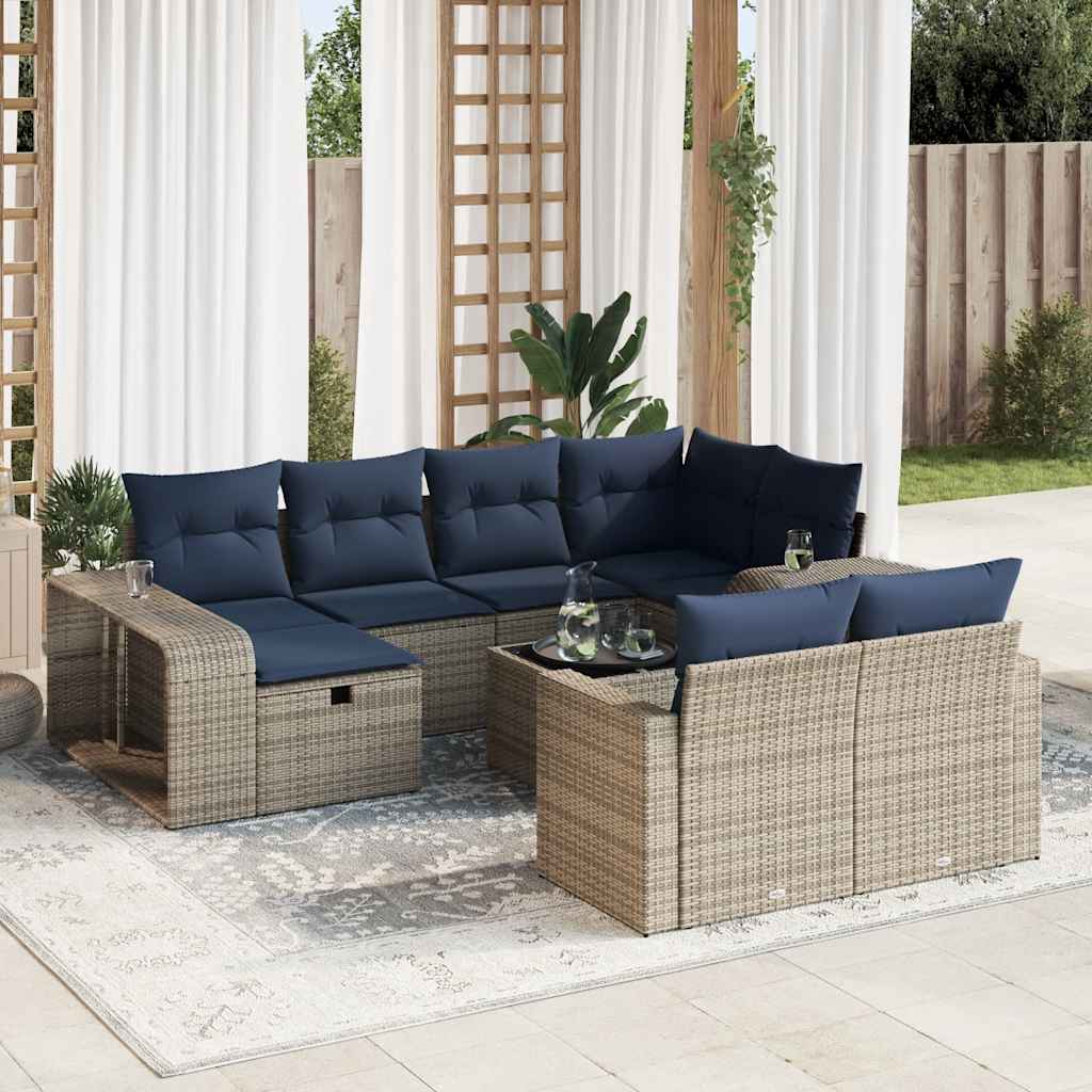 Set Divani da Giardino 11 pz con Cuscini in Polyrattan Grigio | homemem39