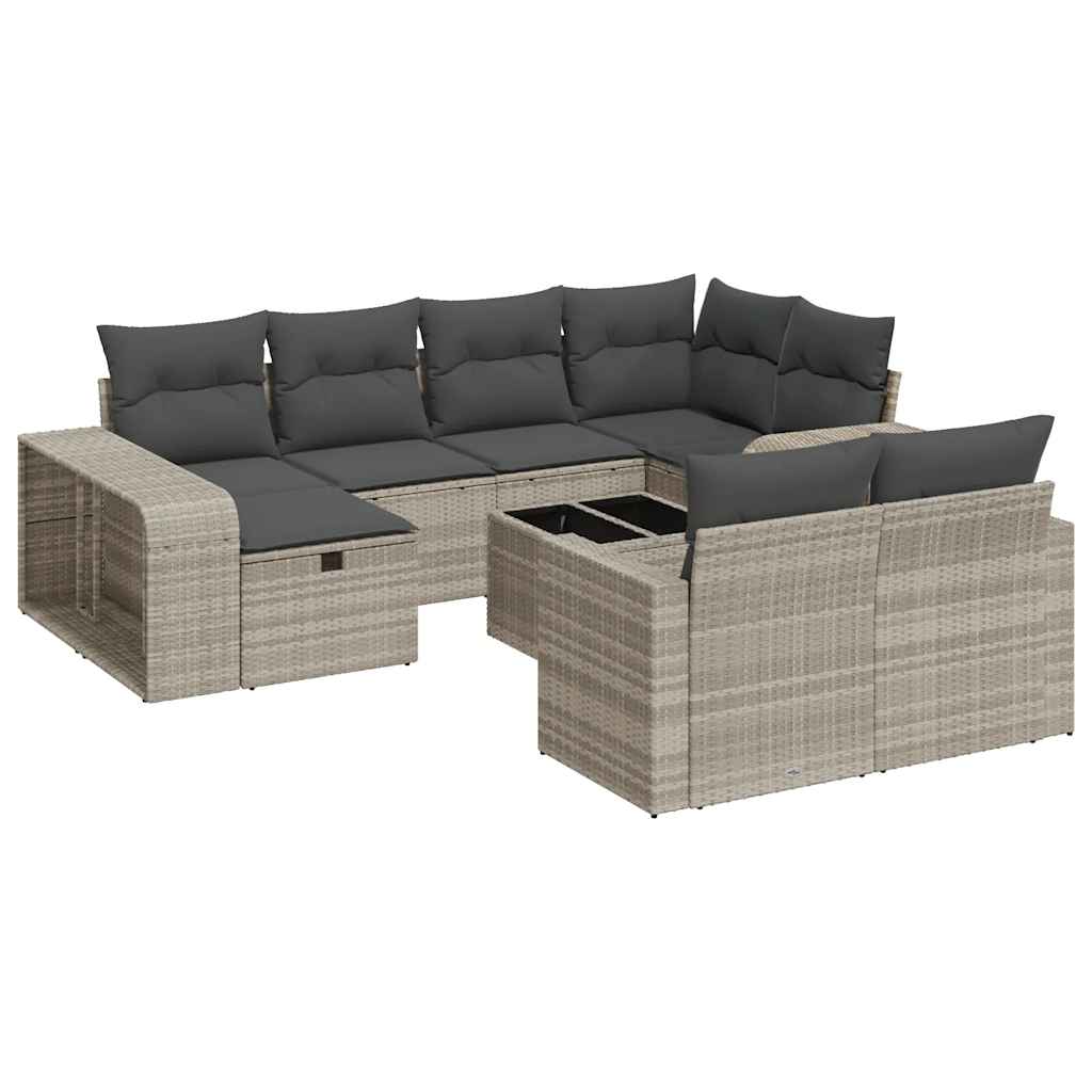 Set Divani da Giardino 11 pz con Cuscini in Polyrattan Grigio - homemem39